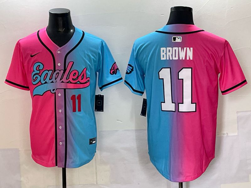 Men 2025 Philadelphia Eagles 11 Brown Blue pink Nike Limited NFL Jersey style 03
